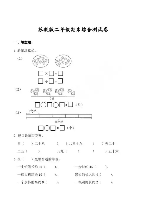 二年级数学上册试题 期末测试卷-苏教版（含答案）