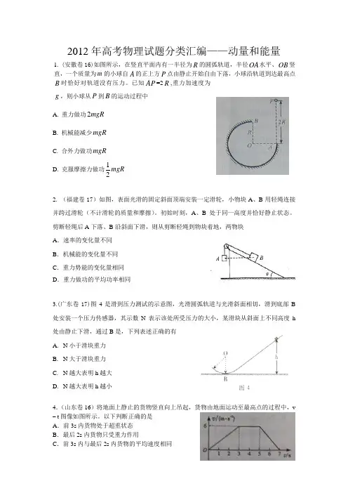 2012年高考物理试题分类汇编--动量、能量