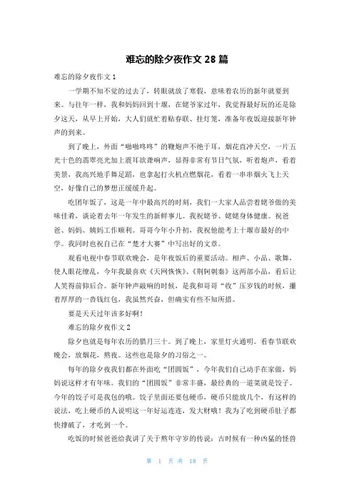 难忘的除夕夜作文28篇