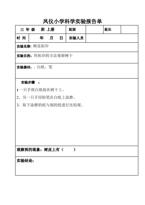 三年级上册科学实验报告