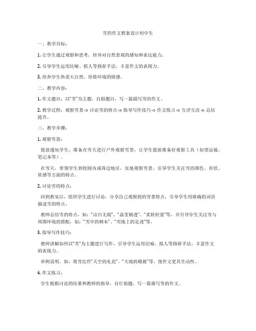 雪的作文教案设计初中生