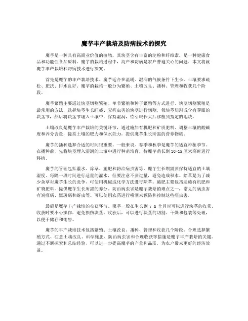 魔芋丰产栽培及防病技术的探究