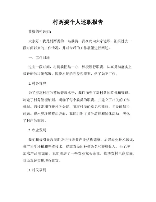 村两委个人述职报告