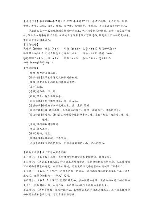 《白杨礼赞》知识总结