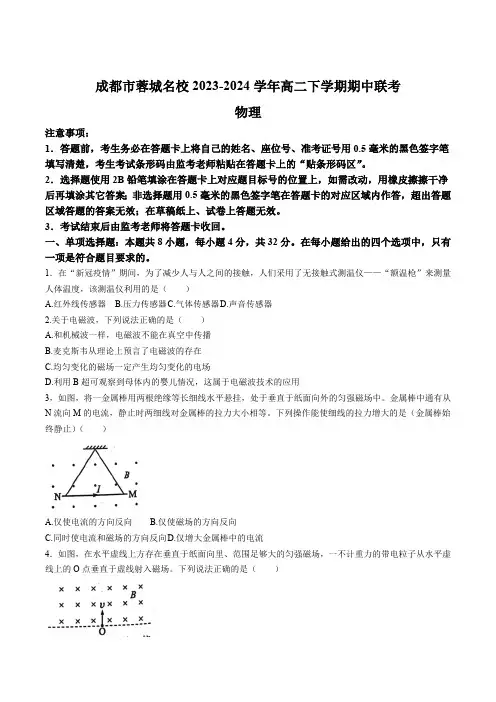 四川省成都市蓉城名校2023-2024学年高二下学期期中考试物理试卷(含解析)