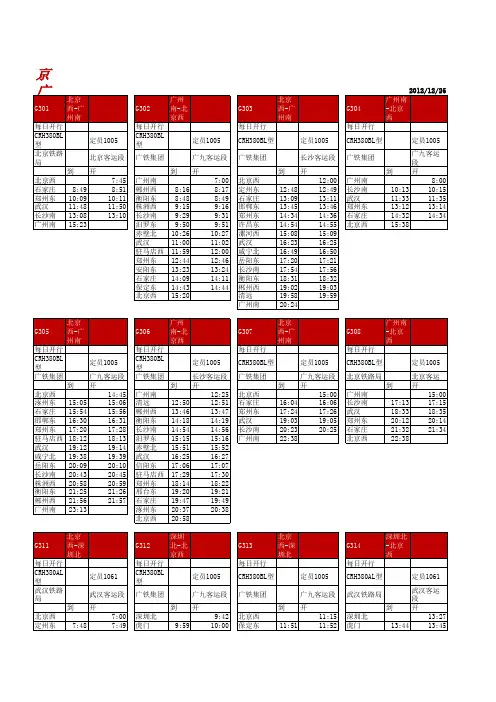 精排打印版：京广高铁列车时刻表+全国列车时刻表(2012-12-26更新)