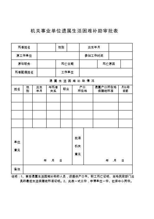 机关事业单位遗属生活困难补助审批表
