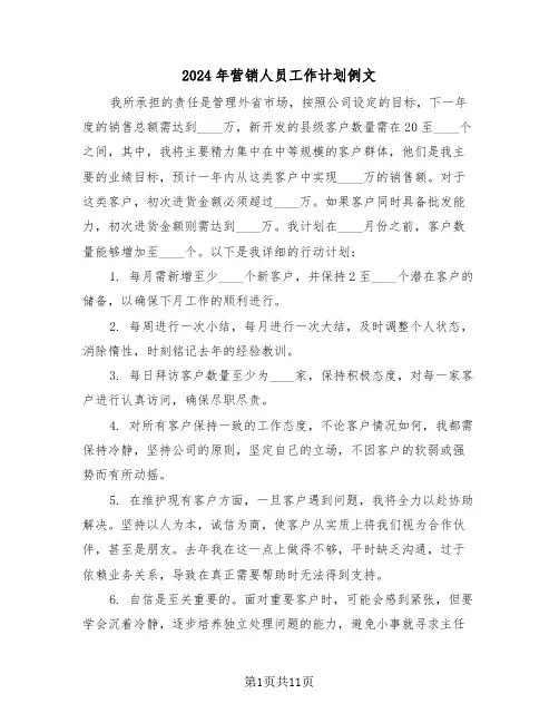 2024年营销人员工作计划例文（六篇）