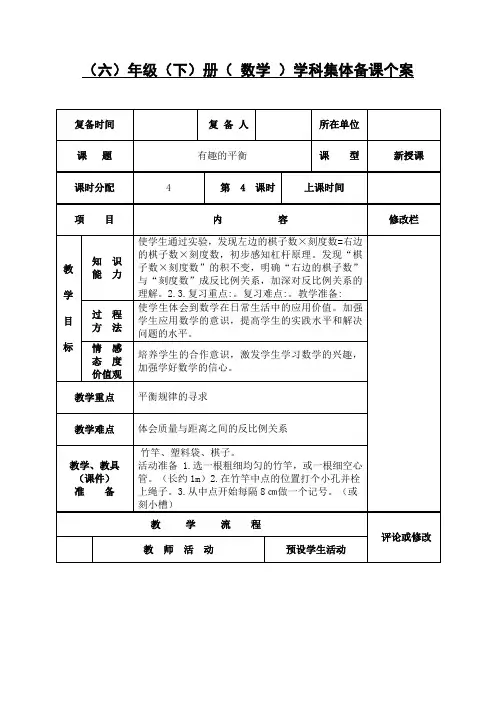 新人教版六年级数学下册《 整理与复习  综合与实践(有趣的平衡)》公开课教案_24