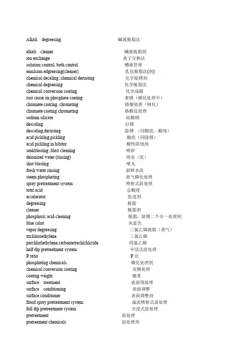 涂装专业词汇中英文