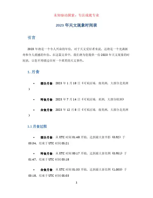 2023年天文现象时间表