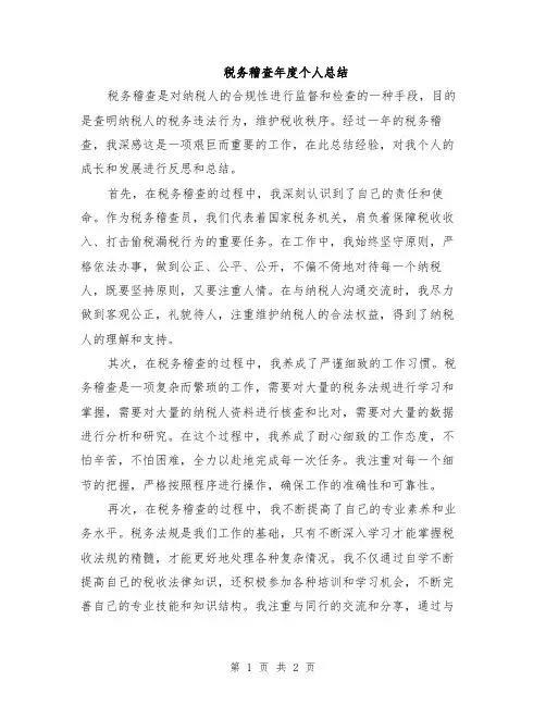 税务稽查年度个人总结