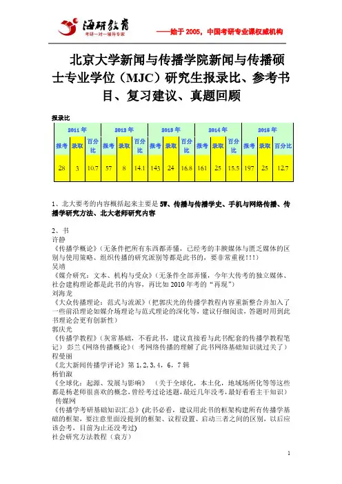 北京大学新闻与传播学院新闻与传播硕士专业学位(MJC)研究生报录比、参考书目、复习建议、真题回顾