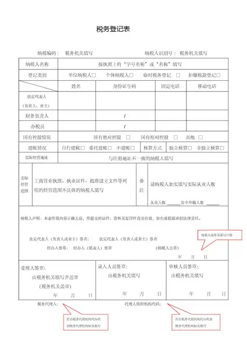 税务登记表填表样式