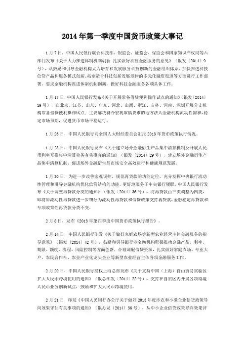 2014年中国货币政策大事记