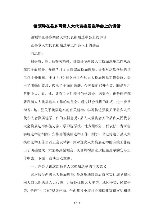 镇领导在县乡两级人大代表换届选举会上的讲话