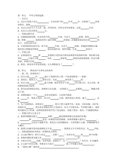 人教版七年级上册历史中考复习专用