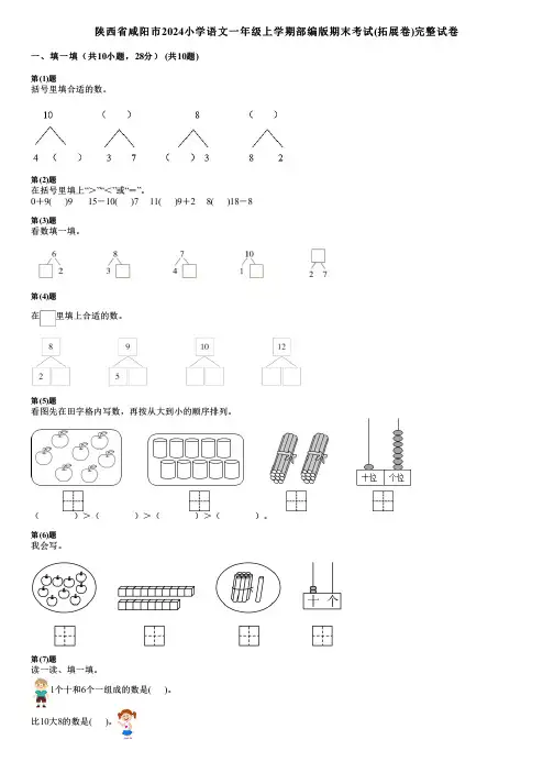 陕西省咸阳市2024小学数学一年级上学期部编版期末考试(拓展卷)完整试卷