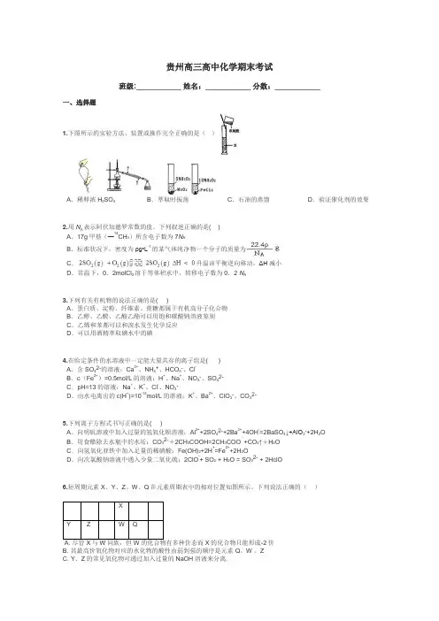 贵州高三高中化学期末考试带答案解析

