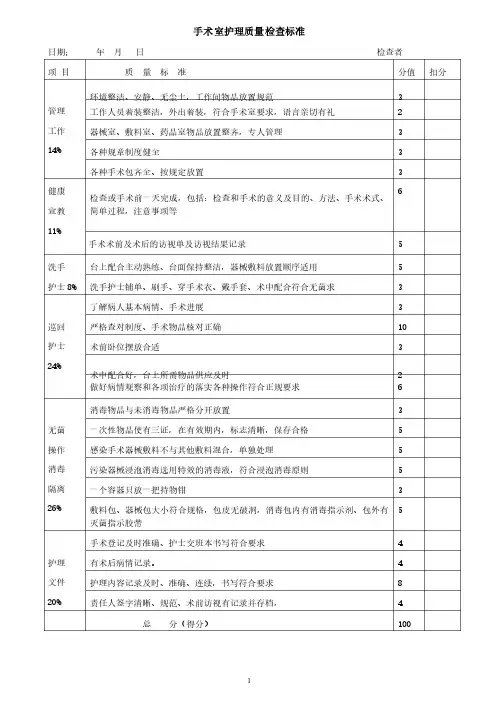 手术室护理质量检查标准