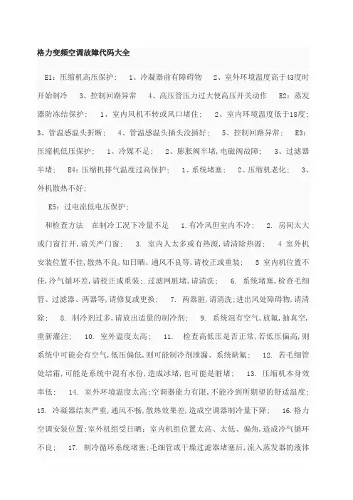 中国个品牌空调故障代码大全最齐全