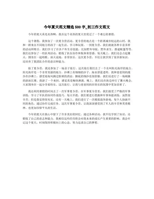 今年夏天范文精选500字_初三作文范文