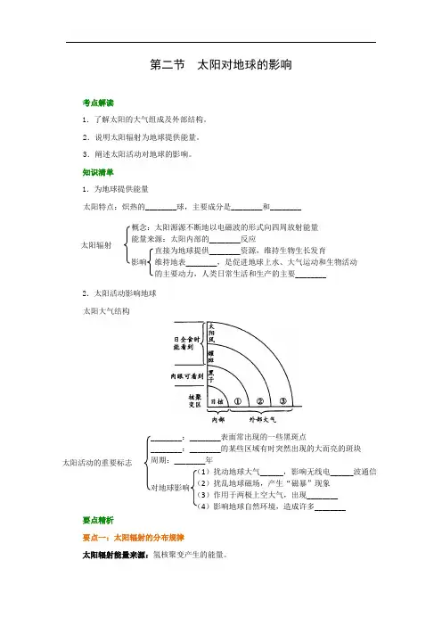 高中地理必修一第一章第二节：太阳对地球的影响(导学案)