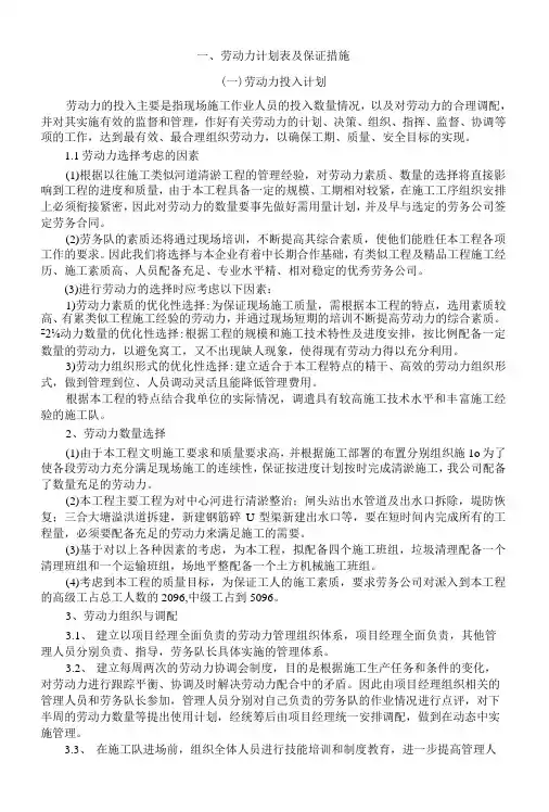 劳动力投入计划及保证措施