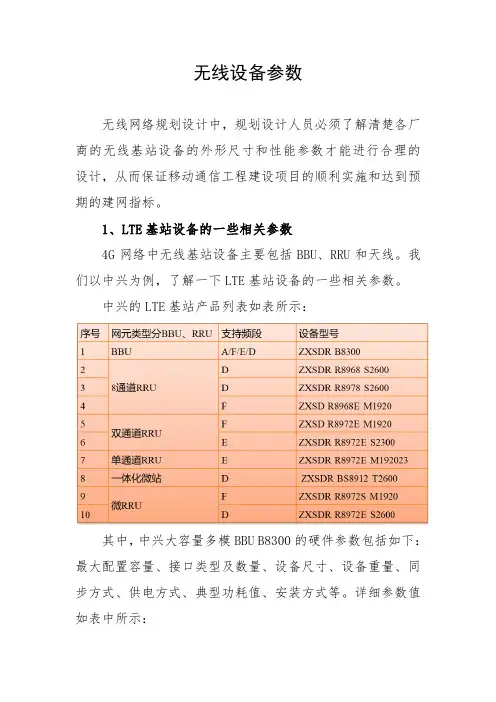 移动通信网络规划：无线设备参数