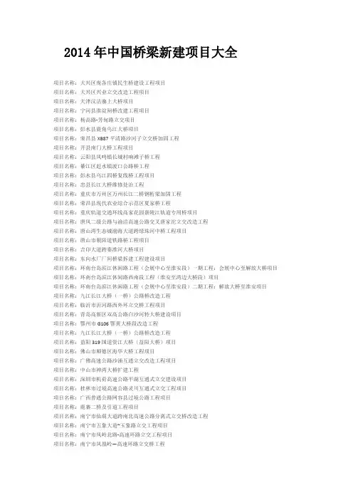 2014年中国桥梁新建项目大全