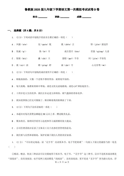 鲁教版2020届九年级下学期语文第一次模拟考试试卷B卷
