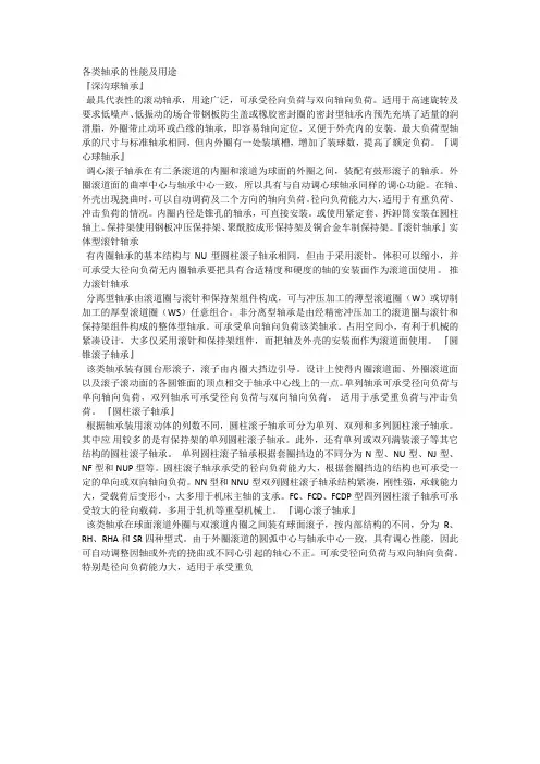 各类轴承适用条件及场合