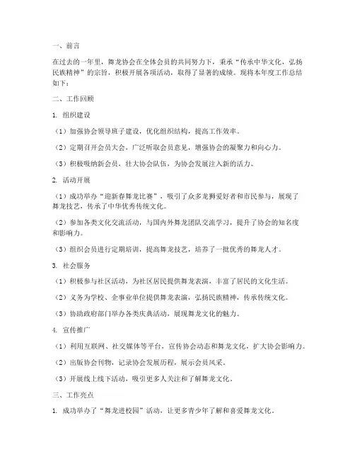 舞龙协会年度工作总结范文