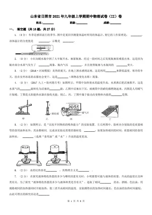 山东省日照市2021年九年级上学期期中物理试卷(II)卷