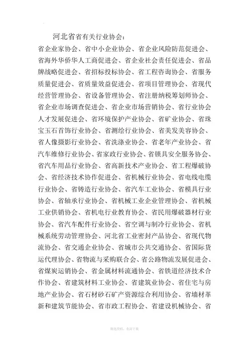 河北省行业协会名单