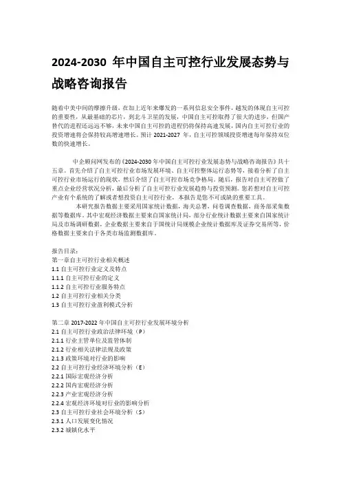 2024-2030年中国自主可控行业发展态势与战略咨询报告