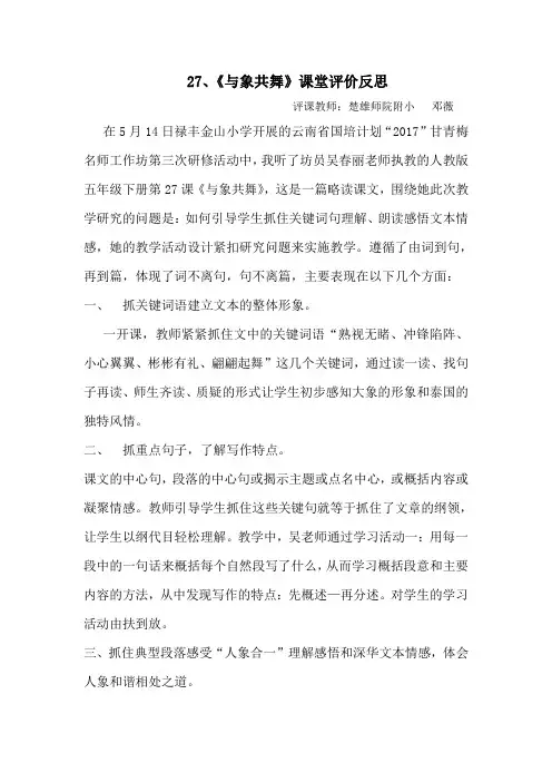 邓巍《与象共舞》课堂评价