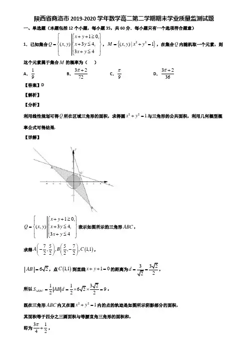 陕西省商洛市2019-2020学年数学高二第二学期期末学业质量监测试题含解析
