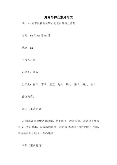 党内外群众意见范文