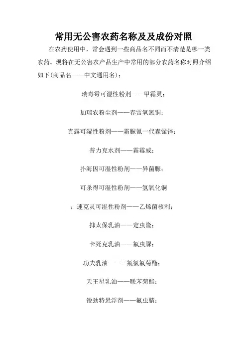 常用无公害农药名称对照