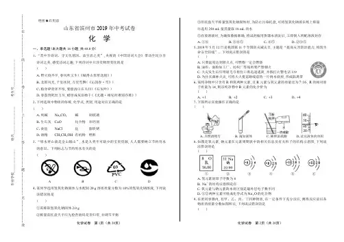 2019年山东省滨州市中考化学试卷含答案