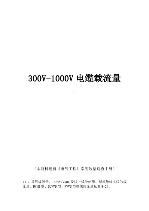 常用电缆电缆载流量表