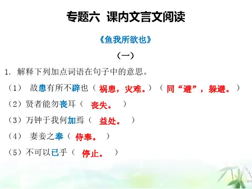 2019秋人教部编版九年级语文下册课件：专题六课内文言文阅读(共37张PPT)