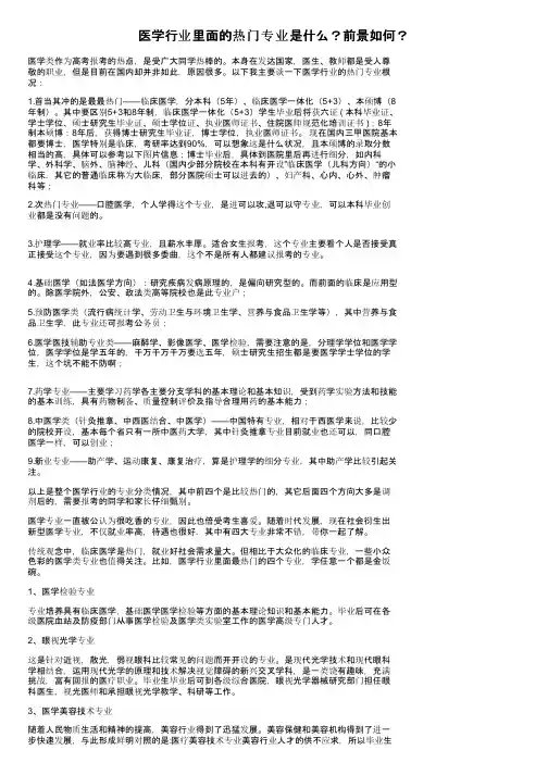 医学行业里面的热门专业是什么？前景如何？