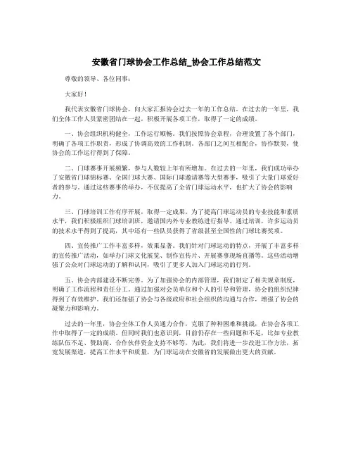 安徽省门球协会工作总结_协会工作总结范文