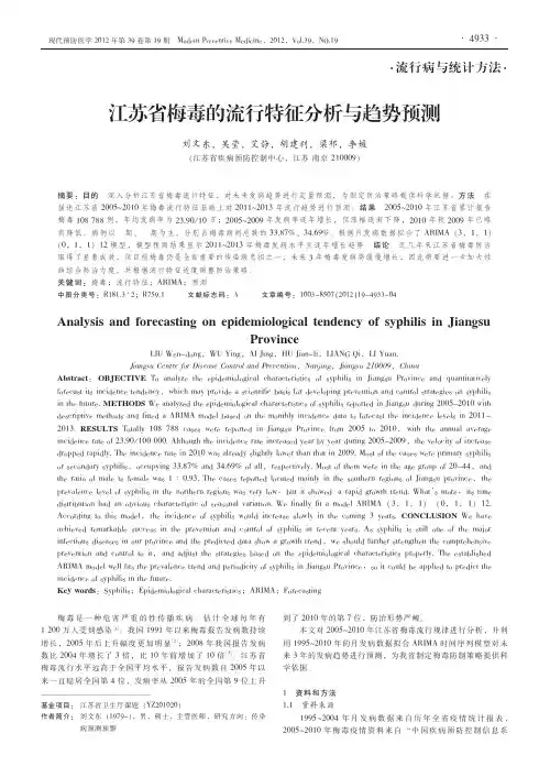 江苏省梅毒的流行特征与趋势预测