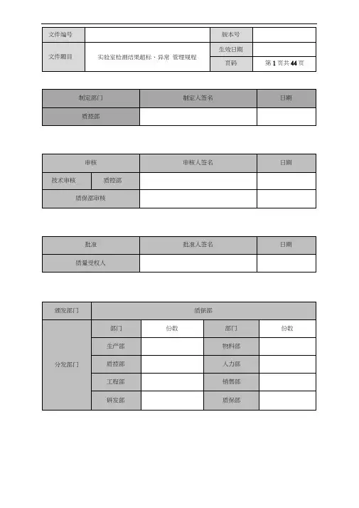 实验室检测结果超标、异常管理规程(OOS、OOT)(DOC)