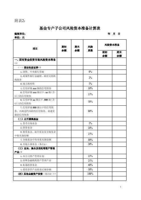 风险资本计算表