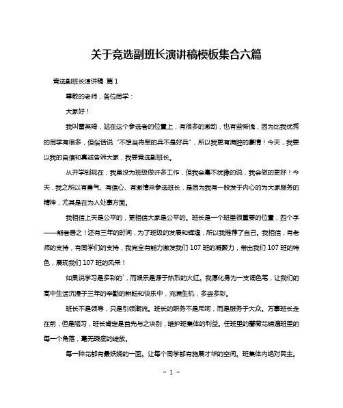 关于竞选副班长演讲稿模板集合六篇