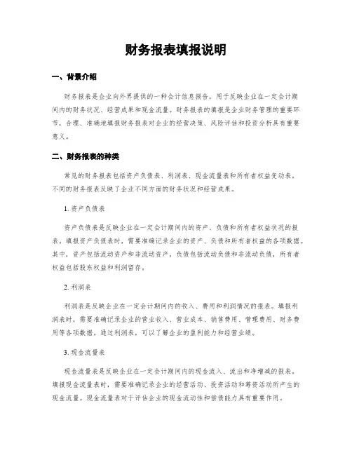 财务报表填报说明